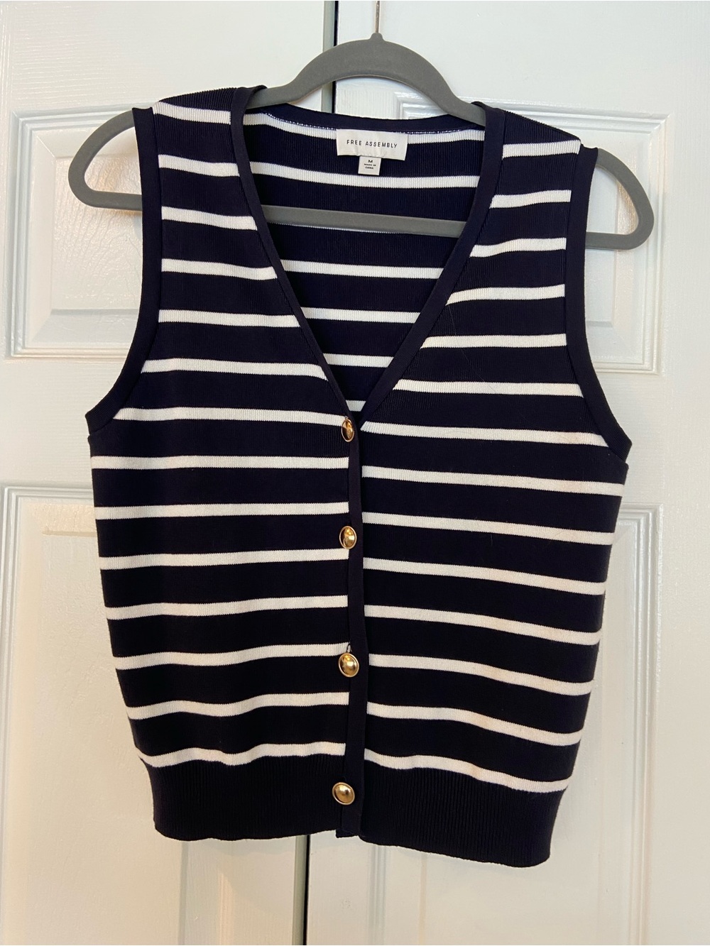 Free Assembly Navy & White Striped Button-Front Tank